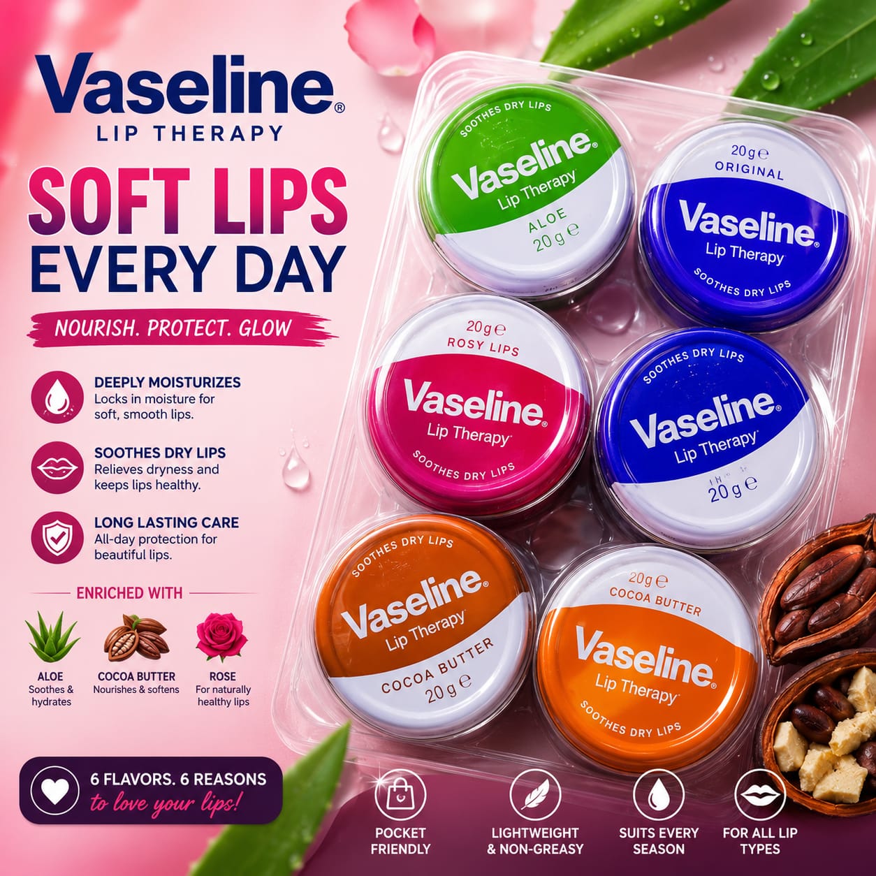 🔥 Vaseline Lip Therapy 20g Gift Set – Original, Aloe, Rosy Lips & Cocoa Butter | Deep Moisturizing Lip Balm | Soft, Smooth & Healthy Lips | Everyday Lip Care | Pocket Size Moisture Balm | Lip Care Gi view 2