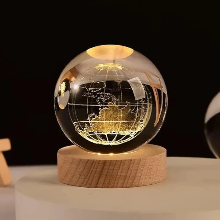 3D Crystal Earth LED Night Lamp – Warm Light Decorative Globe with USB Powered 5V/1A Wall Charger Astronomy Space Gift for Kids Boys Girls Birthday Christmas Room Decor Crystal Earth Ball Lamp