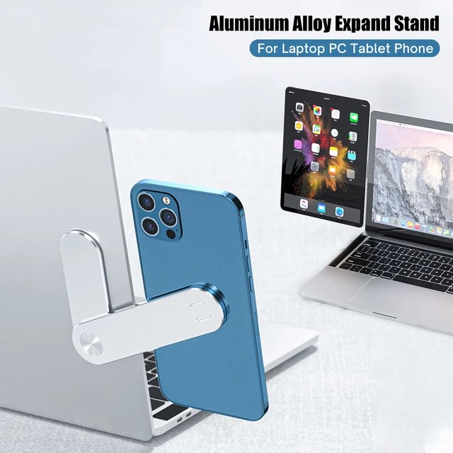 2-in-1 Magnetic Laptop Side Mount Screen Holder – Adjustable Dual Monitor Extension Clip with Phone & Tablet Stand Support for Office, Study & Productivity Setup (Black)