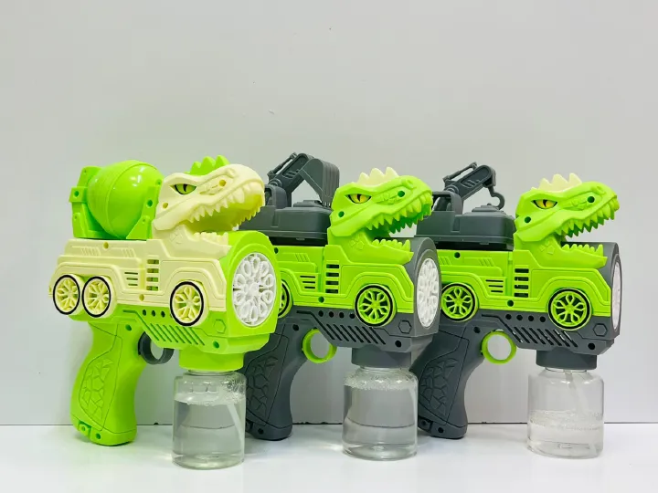 Dinosaur Themed Bubble Bazooka Machine Gun – T-Rex Truck Style Automatic Bubble Blaster with LED Lights Rechargeable Battery High Output Multi-Hole Bubble Maker for Kids Outdoor Party Fun Ages 3+
