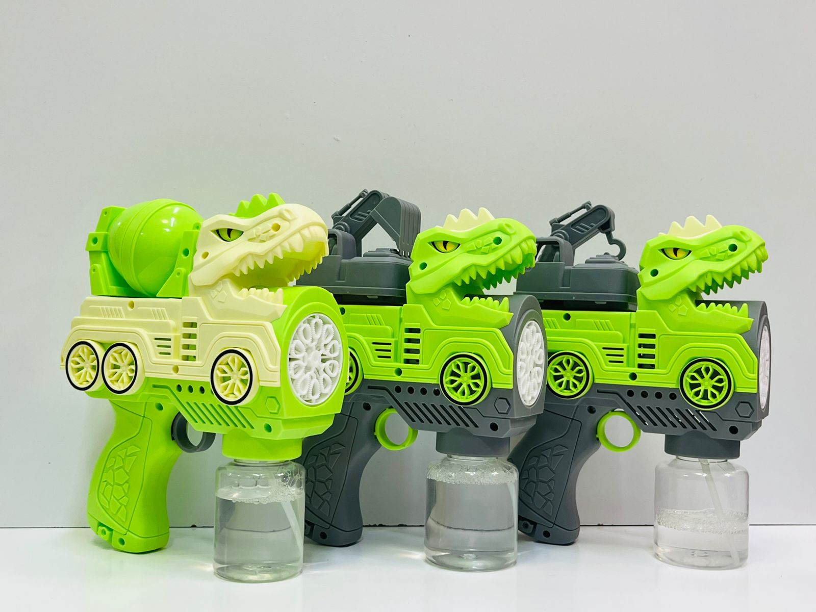 Dinosaur Themed Bubble Bazooka Machine Gun – T-Rex Truck Style Automatic Bubble Blaster with LED Lights Rechargeable Battery High Output Multi-Hole Bubble Maker for Kids Outdoor Party Fun Ages 3+