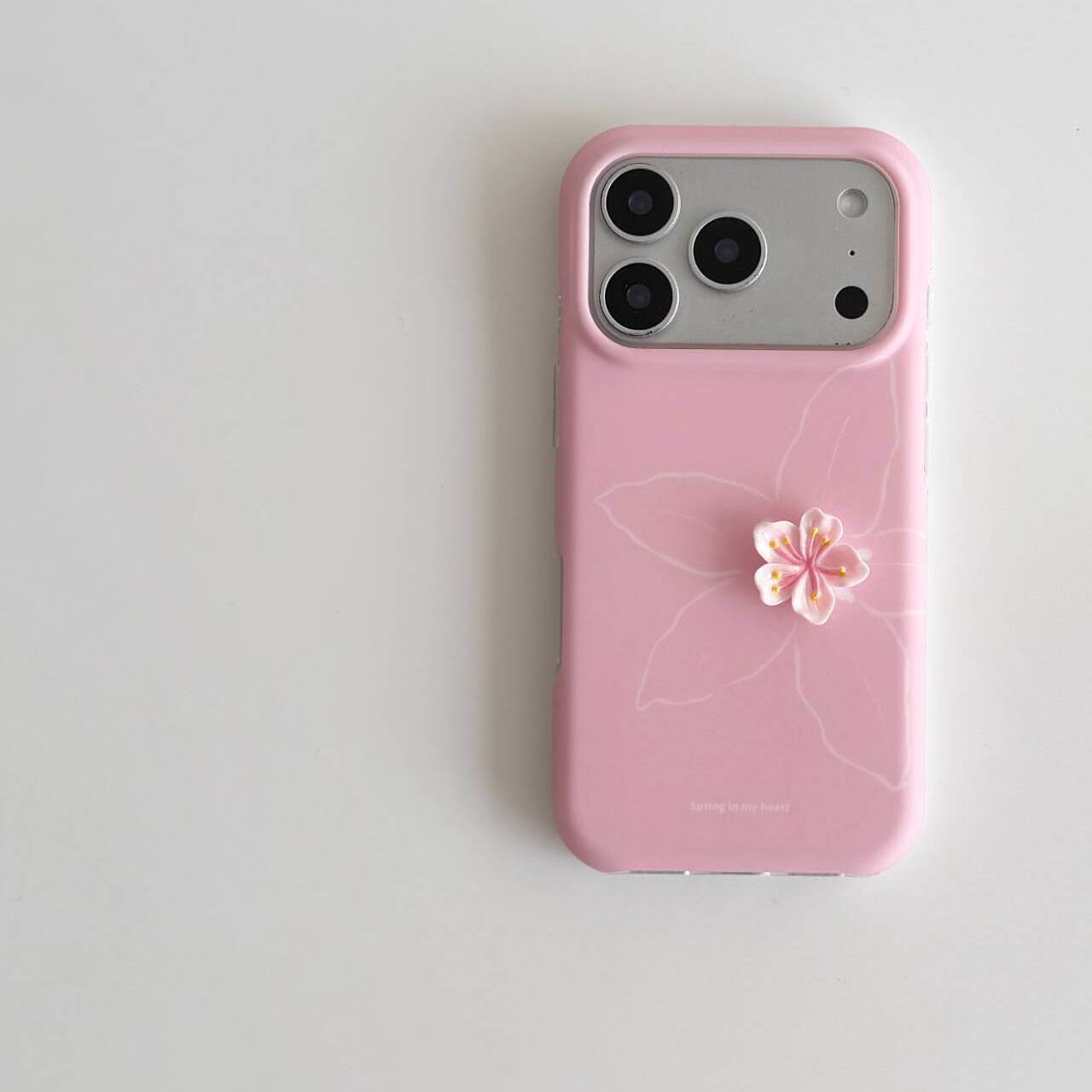 3D soft pink floral design for iPhone 17 Pro/16/15/14/13/12/11, cute and simple matte case