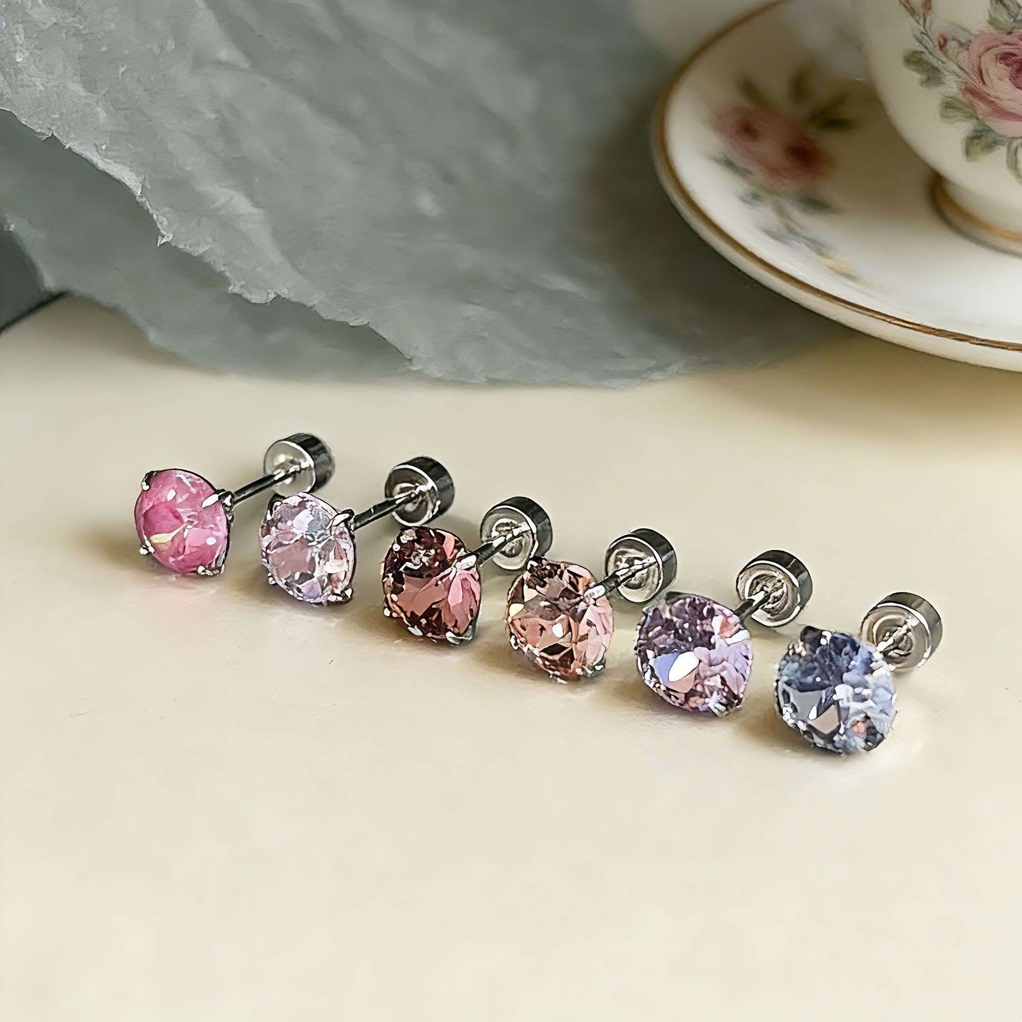 6mm Flashing Hua Zi Ear Studs, 6 Colors, Unique and Versatile Titanium Alloy Hypoallergenic Screw-Back Ear Candles, Can Be Worn While Sleeping