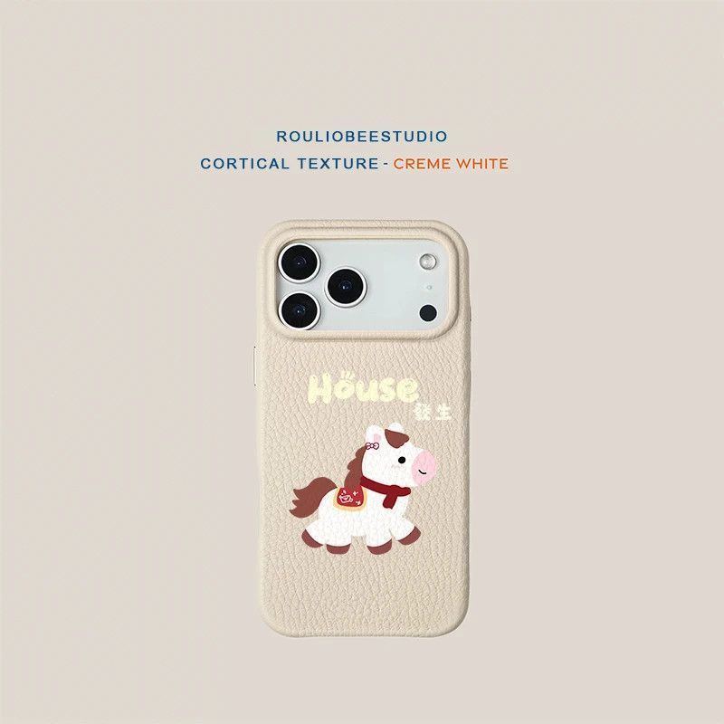 Good Things Happen Horse Case for iPhone 17/16 Pro Max, Apple 15 Plus/14, Faux Leather 13/12, Cute Design