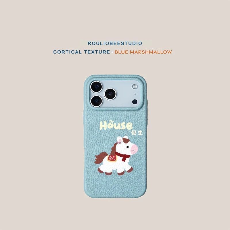 Good Things Happen Horse Case for iPhone 17/16 Pro Max, Apple 15 Plus/14, Faux Leather 13/12, Cute Design