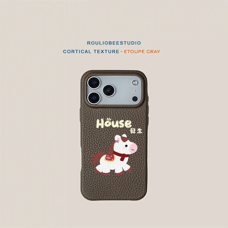 Good Things Happen Horse Case for iPhone 17/16 Pro Max, Apple 15 Plus/14, Faux Leather 13/12, Cute Design