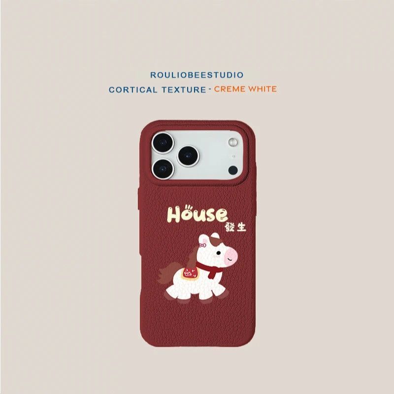 Good Things Happen Horse Case for iPhone 17/16 Pro Max, Apple 15 Plus/14, Faux Leather 13/12, Cute Design