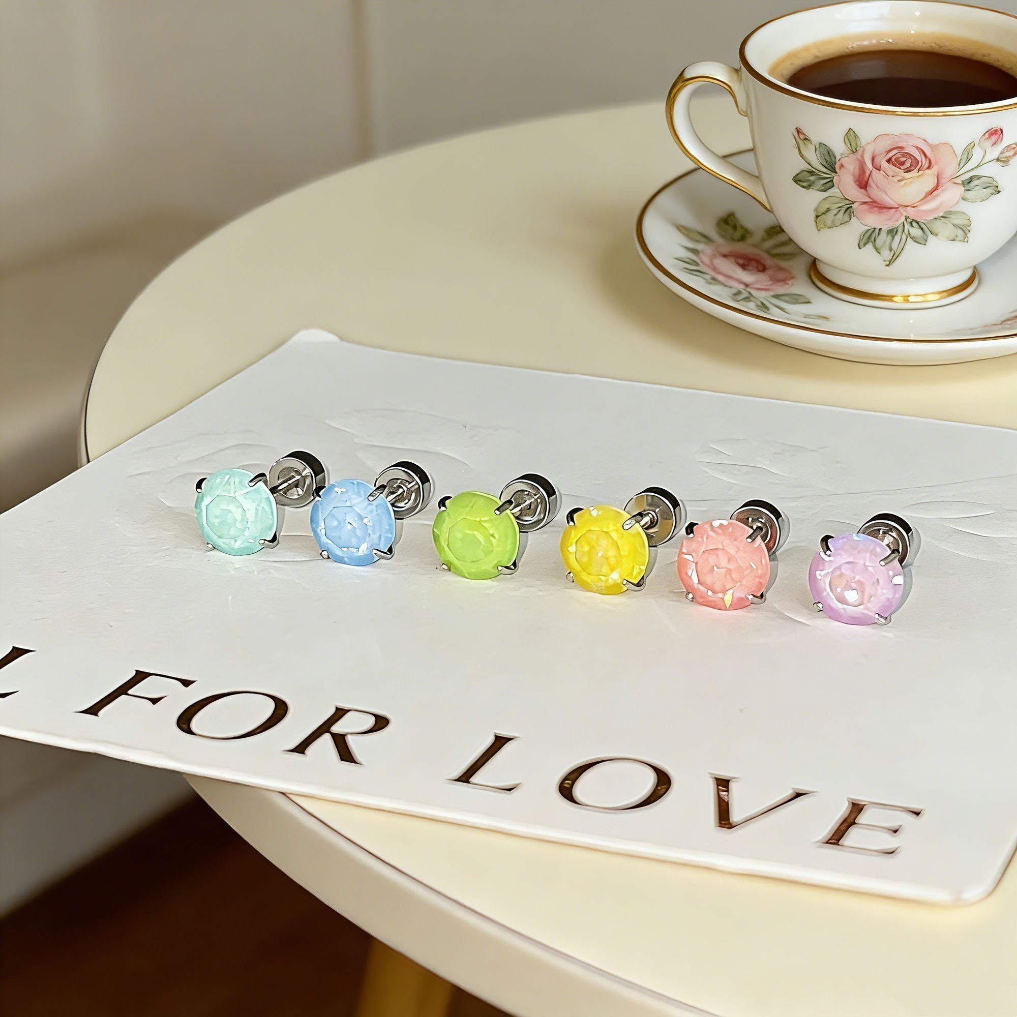 6mm Flashing Hua Zi Ear Studs, 6 Colors, Unique and Versatile Titanium Alloy Hypoallergenic Screw-Back Ear Candles, Can Be Worn While Sleeping