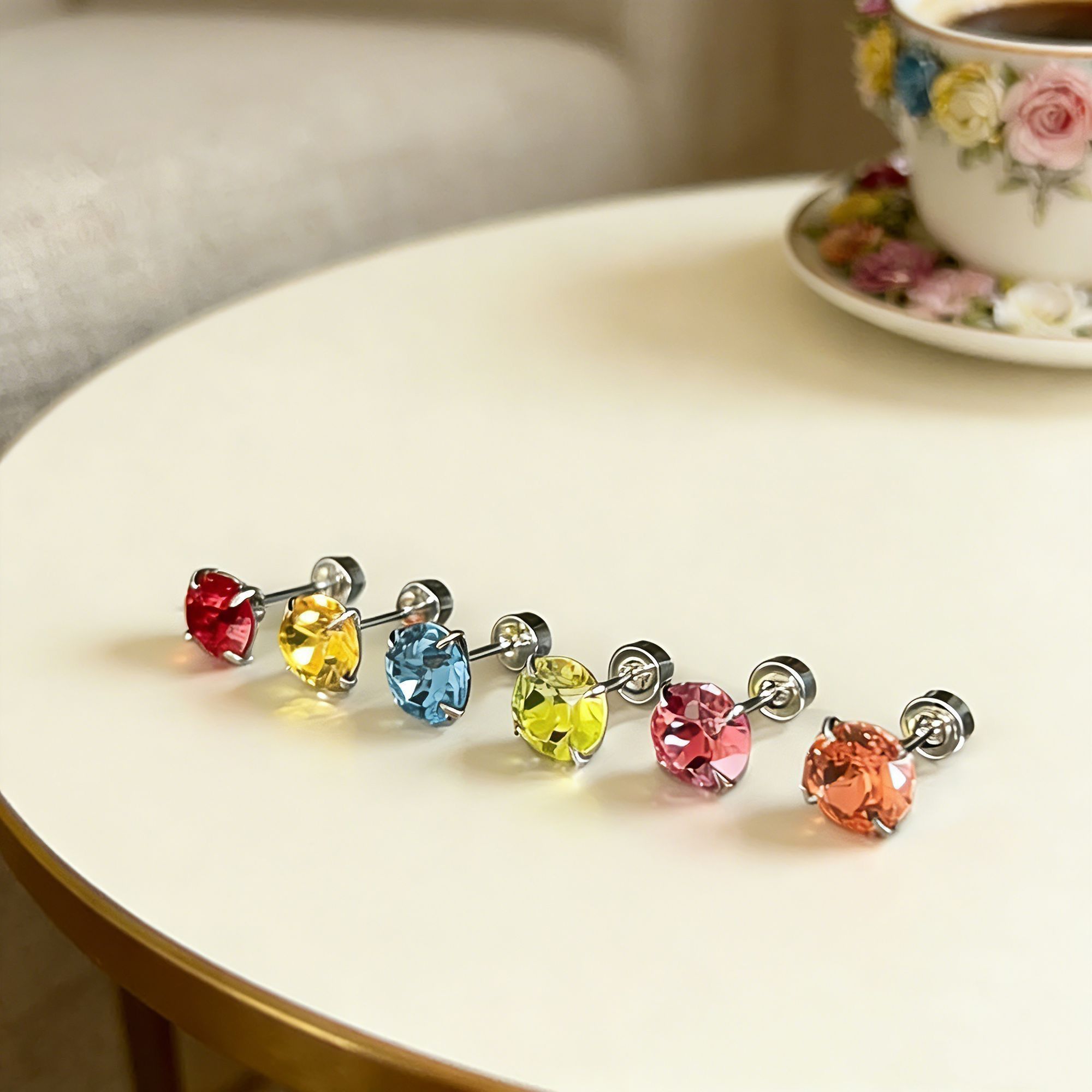 6mm Flashing Hua Zi Ear Studs, 6 Colors, Unique and Versatile Titanium Alloy Hypoallergenic Screw-Back Ear Candles, Can Be Worn While Sleeping