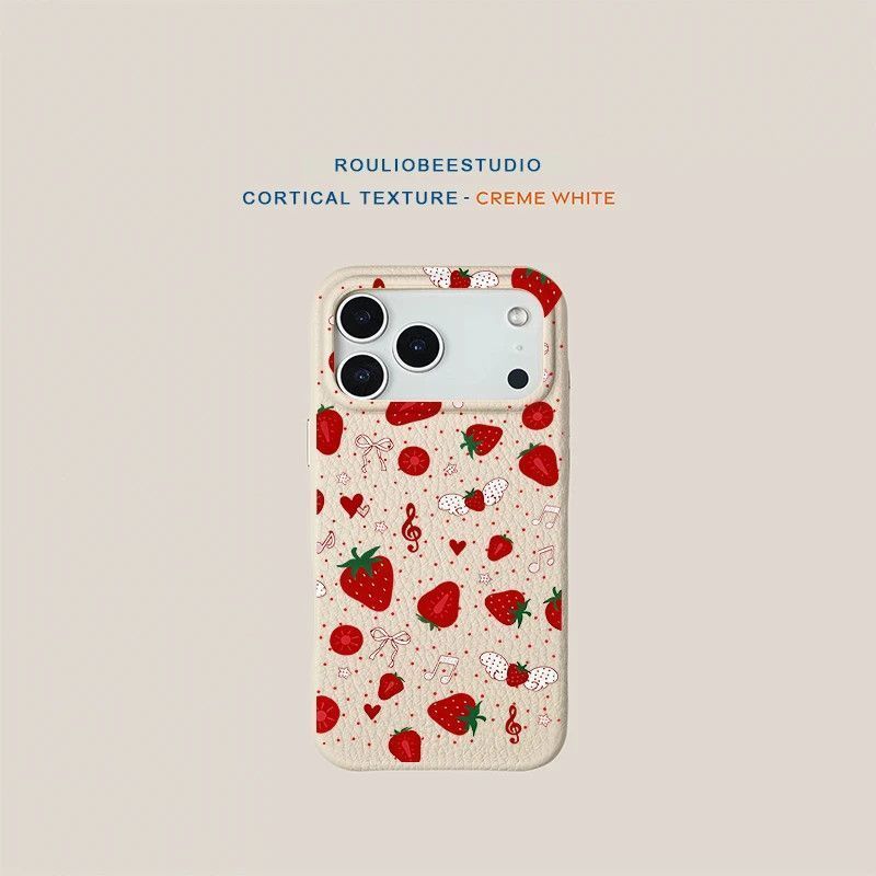 Cute bow-shaped strawberry is suitable for iPhone 17/16 Pro, Apple 15 Plus/14 genuine leather 13/12/11 new models.