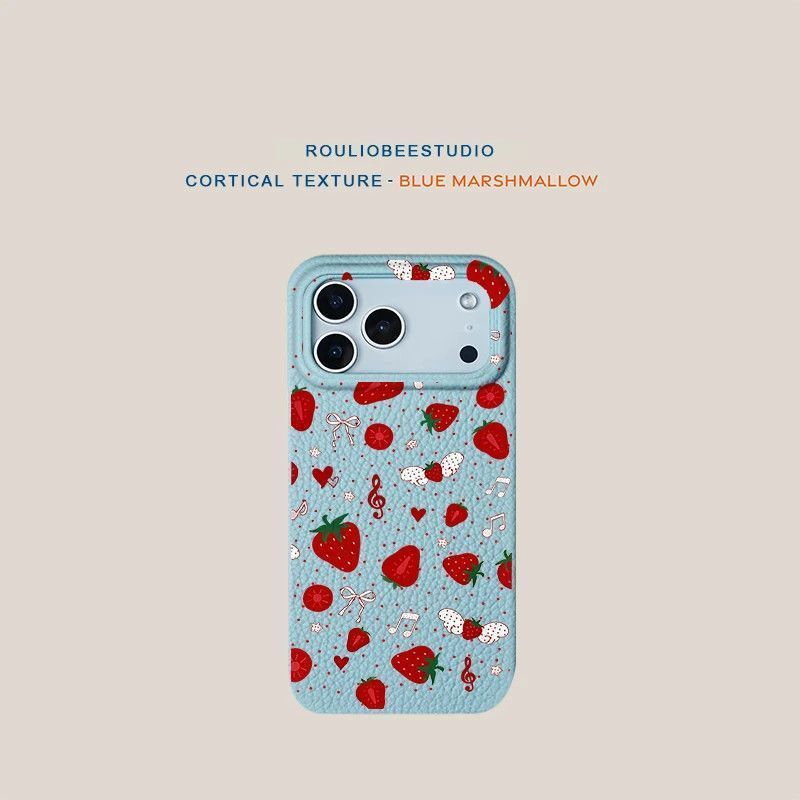 Cute bow-shaped strawberry is suitable for iPhone 17/16 Pro, Apple 15 Plus/14 genuine leather 13/12/11 new models.