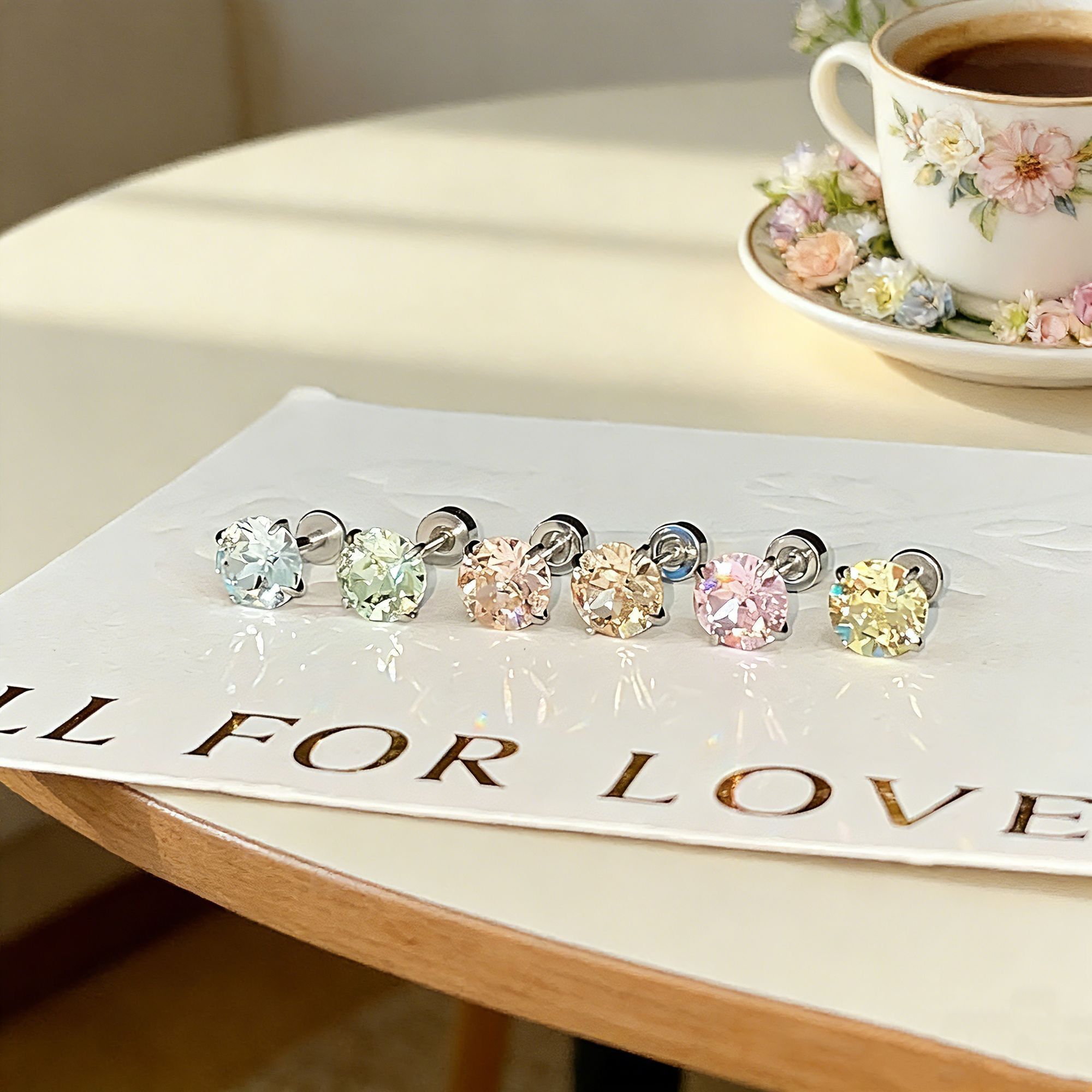 6mm Flashing Hua Zi Ear Studs, 6 Colors, Unique and Versatile Titanium Alloy Hypoallergenic Screw-Back Ear Candles, Can Be Worn While Sleeping