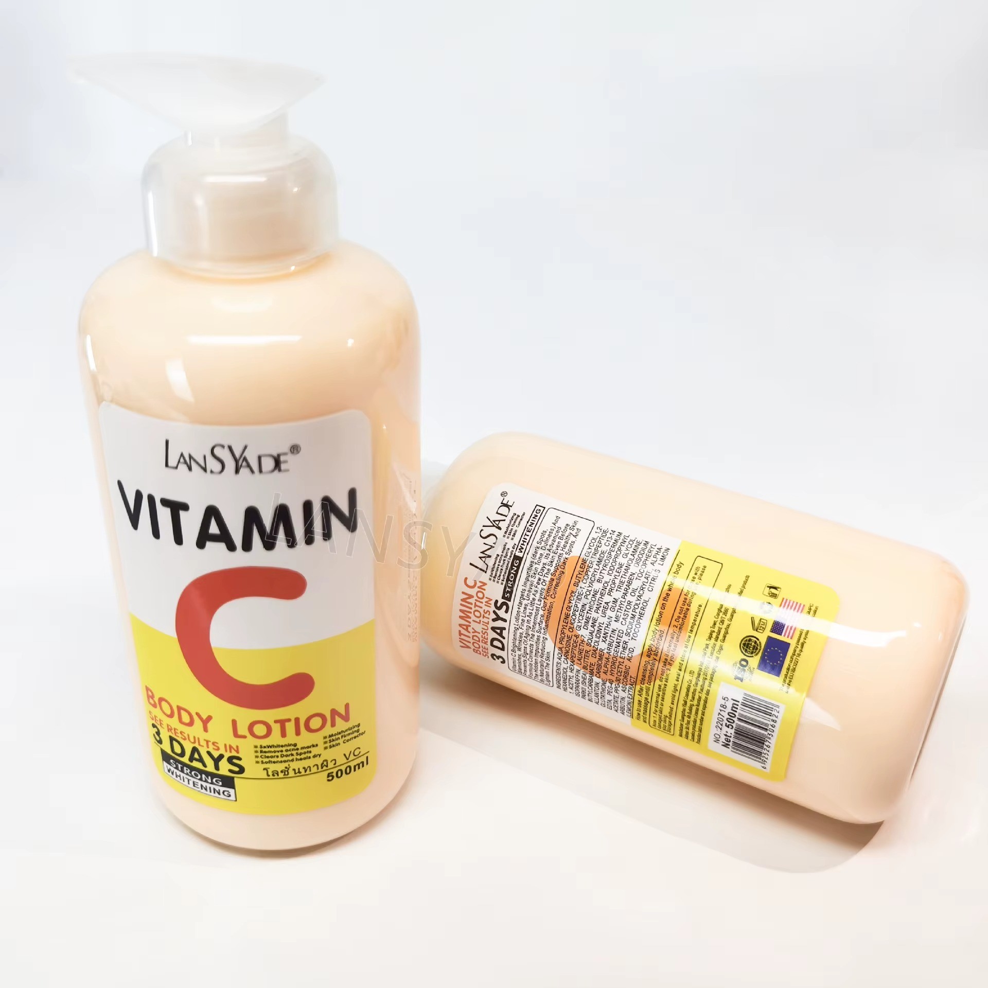 AHA LansYade Fruit Acid Vitamin C & Vitamin E Skin Moisturizing Body Lotion 500ml. / LansYade 500ml Vitamin C Whitening Body lotion 3 day