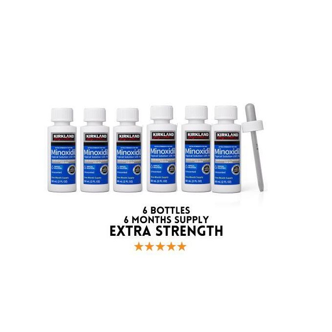Kirkland Minoxidil 5% extra strength hair loss regrowth system treatment for men Beard care oil premium Topical Solution Growth Nourishing Serum 6 bottle of 60ml (6 months supply)