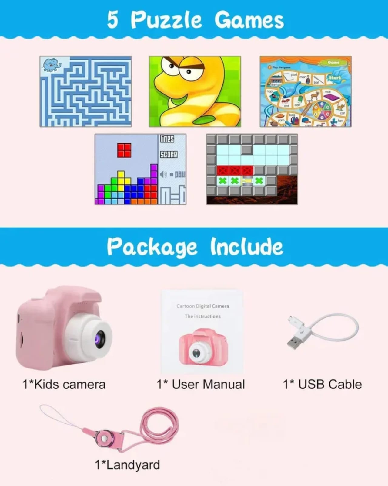 kids' camera mini digital full hd screen with games for kids gift learning material christmas gifts for kids, child camera