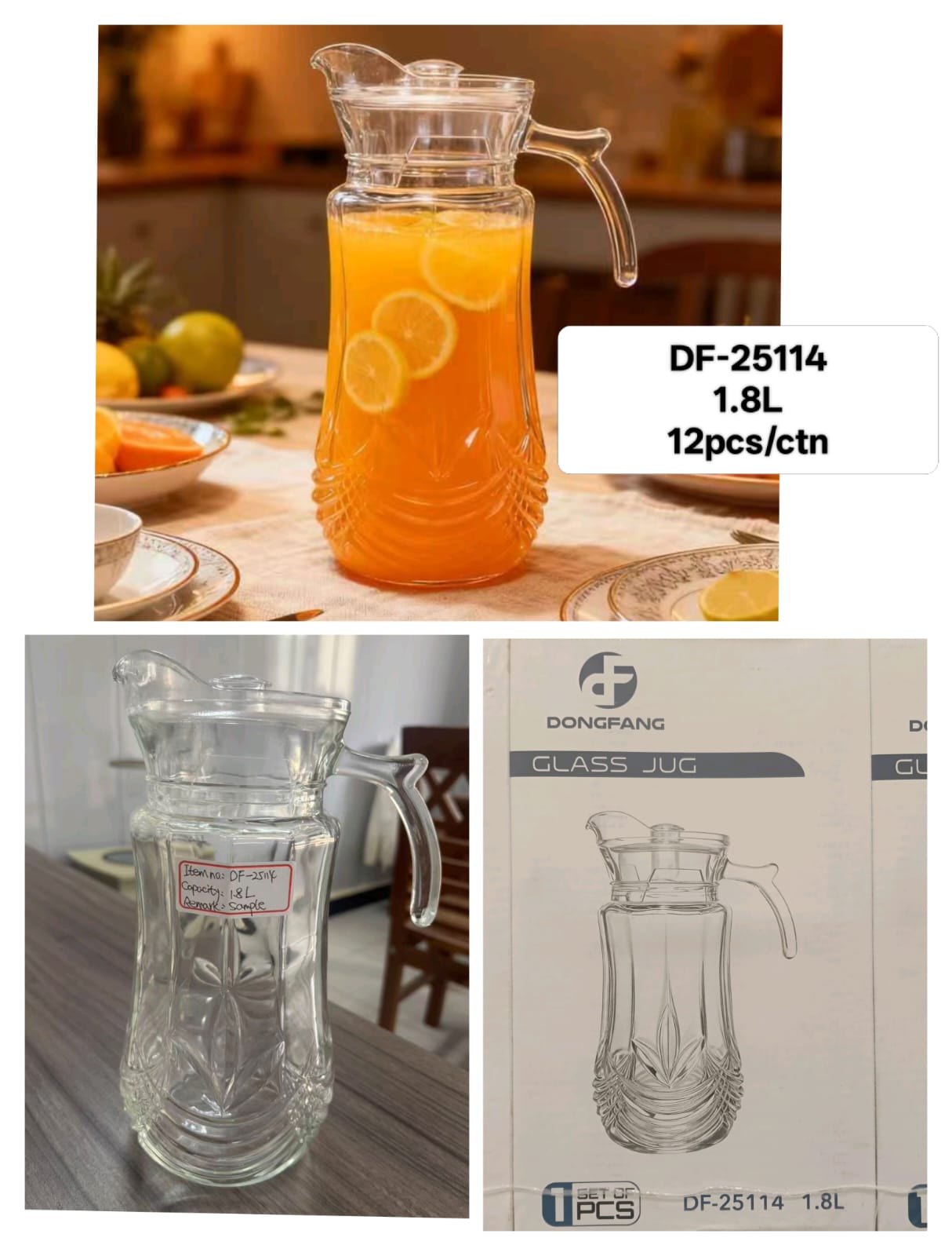 🍹✨ Premium 1.8L Crystal Clear Glass Juice Jug with Lid – Elegant Water, Lemonade & Beverage Pitcher for Home, Kitchen, Dining Table, Parties, Office & Everyday Use 💧🍋🥂🏡🌸
