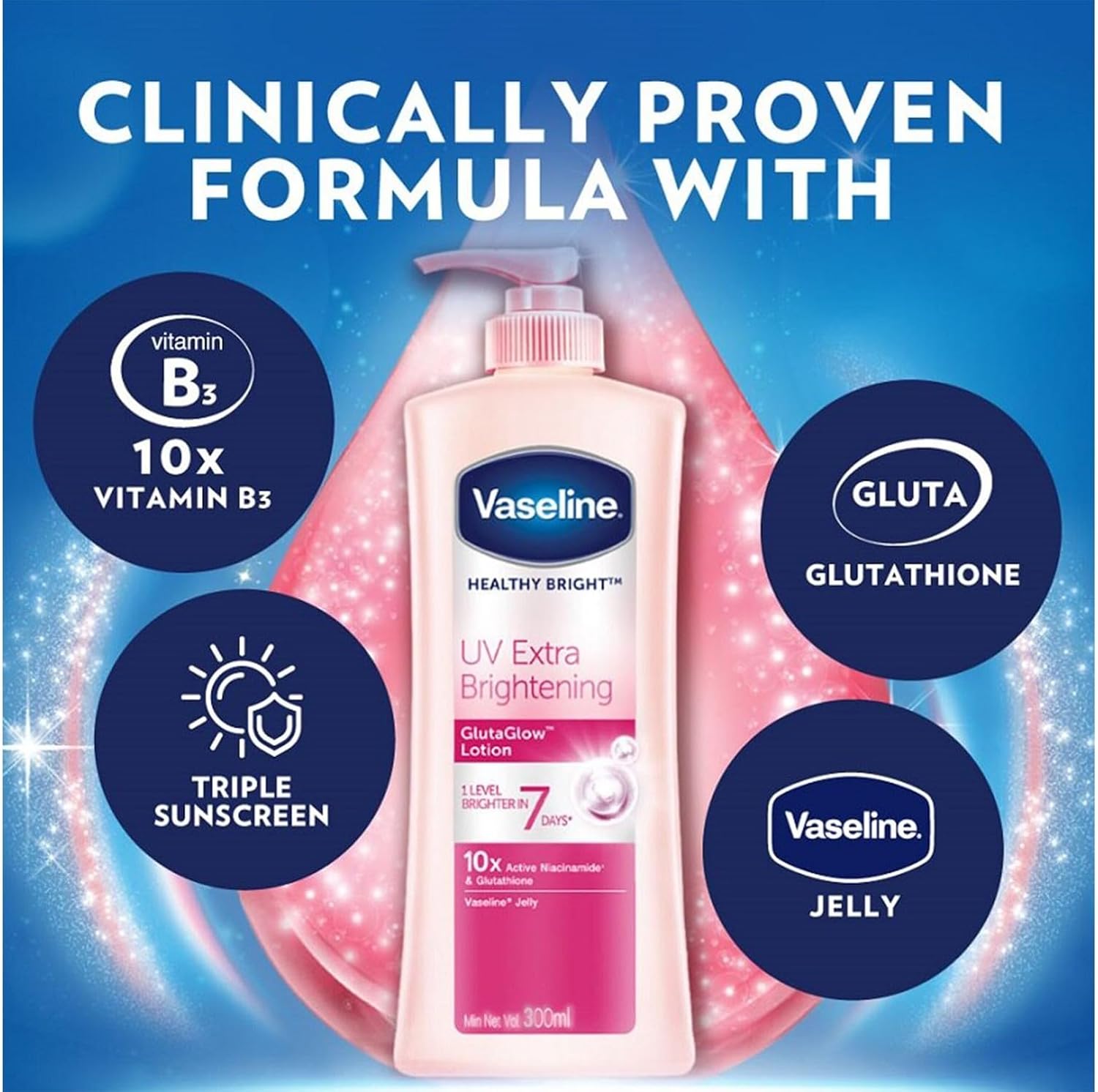 3 Packs Vaseline Set UV Extra Brightening Even Tone Body Lotion + Dewway Radiance Serum + Vaseline Body Oil for Glowing Skin, with Vitamin B3 - 500ml For Radiant Looking Skin Vaseline Body Lotion
