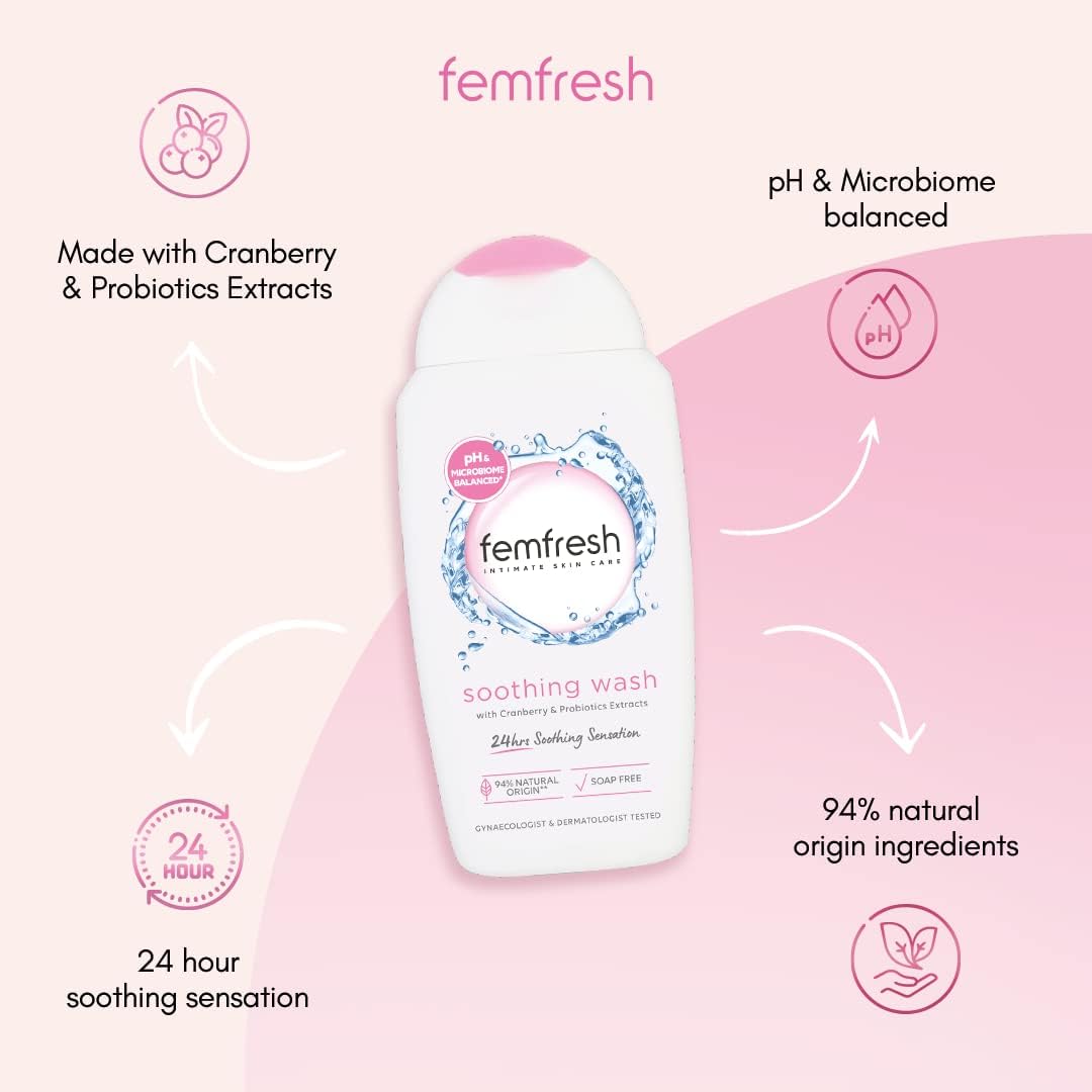 Femfresh Active Wash 250ml, Intimate Feminine Hygiene Cleanser, Gentle Daily Intimate Wash for Women, Feminine Care Vaginal Area Cleanser, Freshness & Odor Control, pH Balanced Personal Care Wash