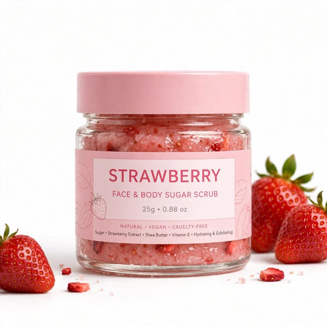 Strawberry Face And Body Sugar Scrub 25g Exfoliating Brightening Body Scrub For Dead Skin Removal Smooth Glowing Skin Deep Cleansing Moisturizing Scrub For Women