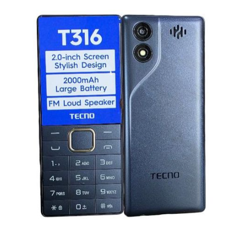 ORIGINAL! TECNO T316, 2.0" inch display, 2000mAh, 4MB ROM + 4MB RAM ,Super Sleek Design, Digital Camera, Dual Sim Feature Phones