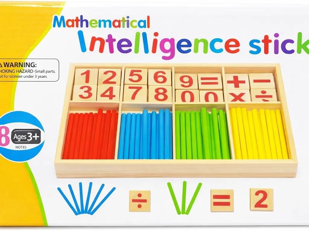 Wooden Math Learning Blocks & Counting Sticks – Fun Educational Toy for Kids (3+)