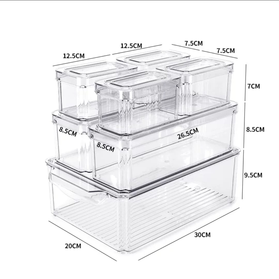7pcs BPA-Free Stackable acrylic Fridge Organizer Bins with Lids, Clear Refrigerator Storage Containers for Fruit, Vegetables, Food, and Drinks