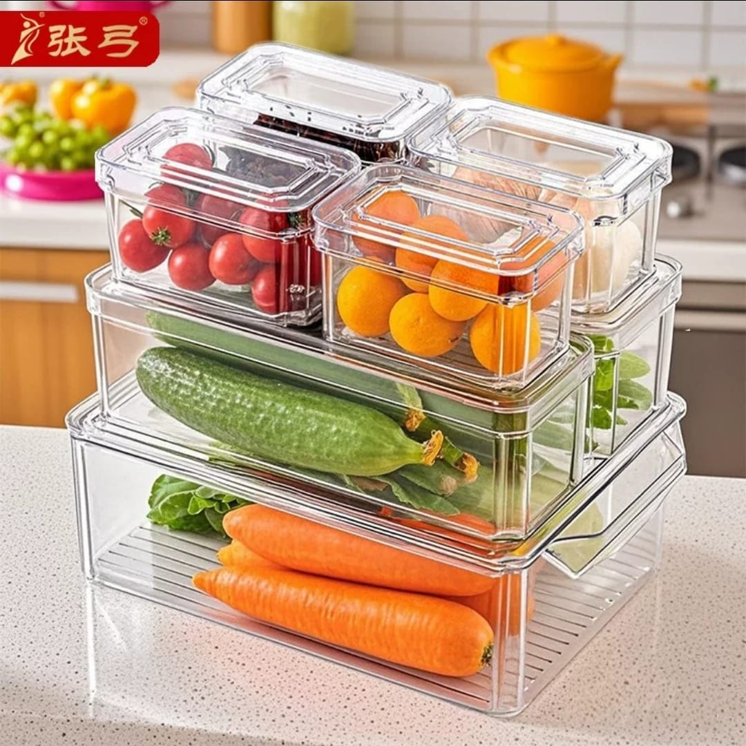 7pcs BPA-Free Stackable acrylic Fridge Organizer Bins with Lids, Clear Refrigerator Storage Containers for Fruit, Vegetables, Food, and Drinks