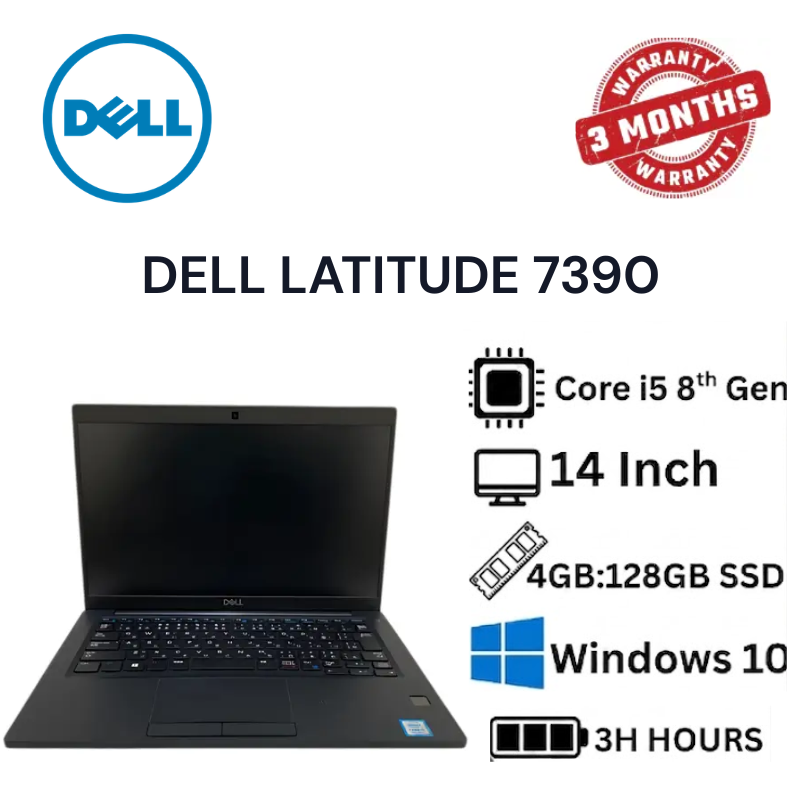 REFURBISHED; Dell Latitude 7390 | Intel Core i5-8th gen| 4GB RAM | 128GB SSD | Windows 11 Pro | Fingerprint Reader | Lightweight Business Laptop | High Performance & Secure Design.