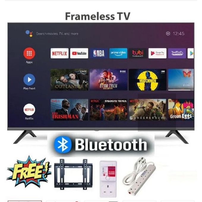 Amtec 32R1S,32" Inch Television Bluetooth ENABLED Smart Android TV, Frameless,BUILT-IN WI-FI, Inbuilt decoder for local channels + a Free TV Guard+  Extension Cable+Wall Mount