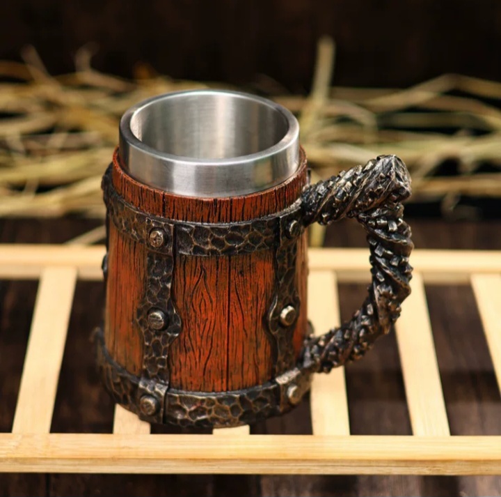Viking imitation Wood resin Beer Stein. Handmade Large capacity Mug. Perfect Gift.