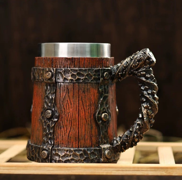 Viking imitation Wood resin Beer Stein. Handmade Large capacity Mug. Perfect Gift.