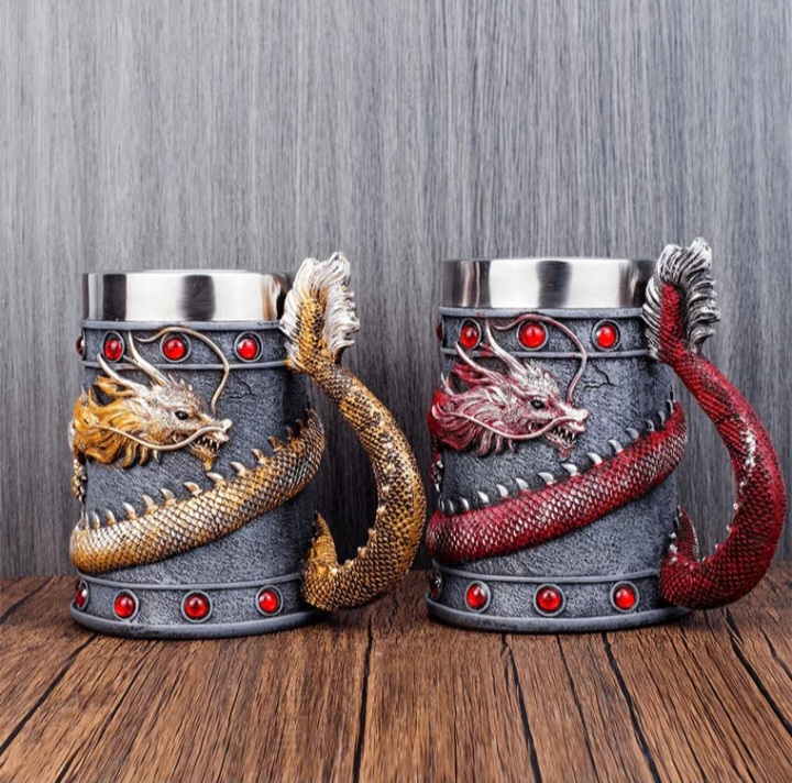 3D dragon Resin Beer Mugs. 600ml unique design Party/ Decor Gift