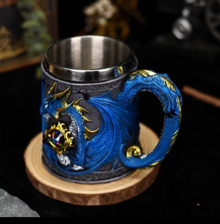 Dragon Eye Beer Mug Medieval Fantasy 3D Sculpted Stainless steel Insulated drinkware.