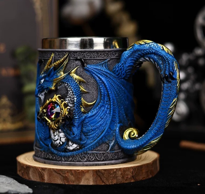 Dragon Eye Beer Mug Medieval Fantasy 3D Sculpted Stainless steel Insulated drinkware.