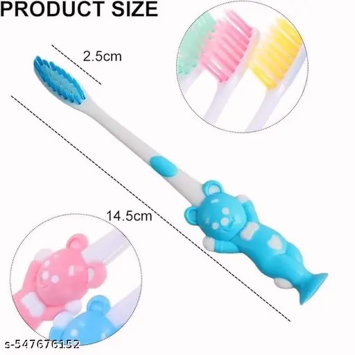 2 in 1Ultra Soft Bristles Toothbrush Easy Grip Handle & Suction Cup Base Teeth Clean 2-12 Years Kid Oral Dental Care Cute Cartoon Prints for Boys and Girls BPA Free