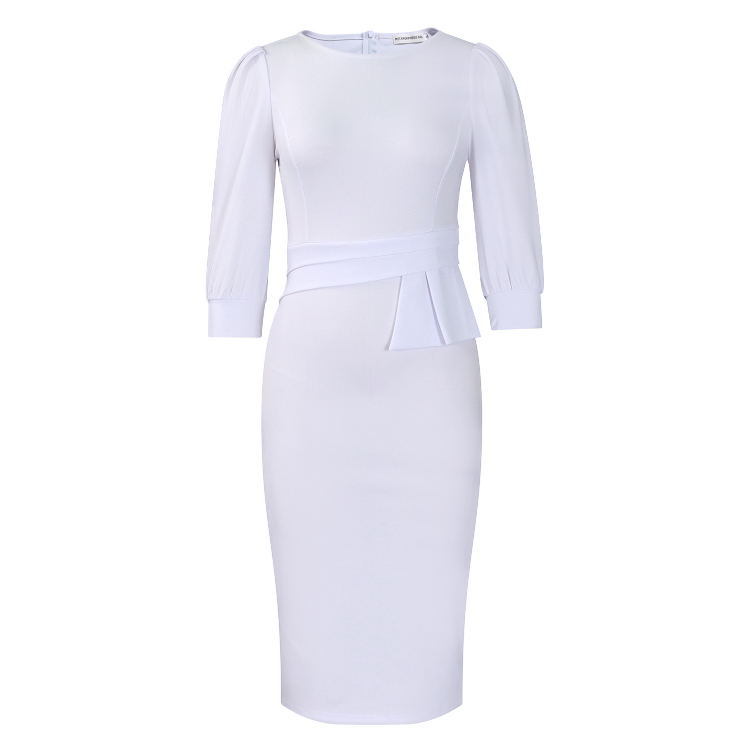 2026 African European &  American D505 Women's Clothing Summer New Round-neck Ruffled Elegant Fashion Office Casual Tunic-Pencil Skirt Dress Five-button Sleeves Slim-fitting Elegant Business-style