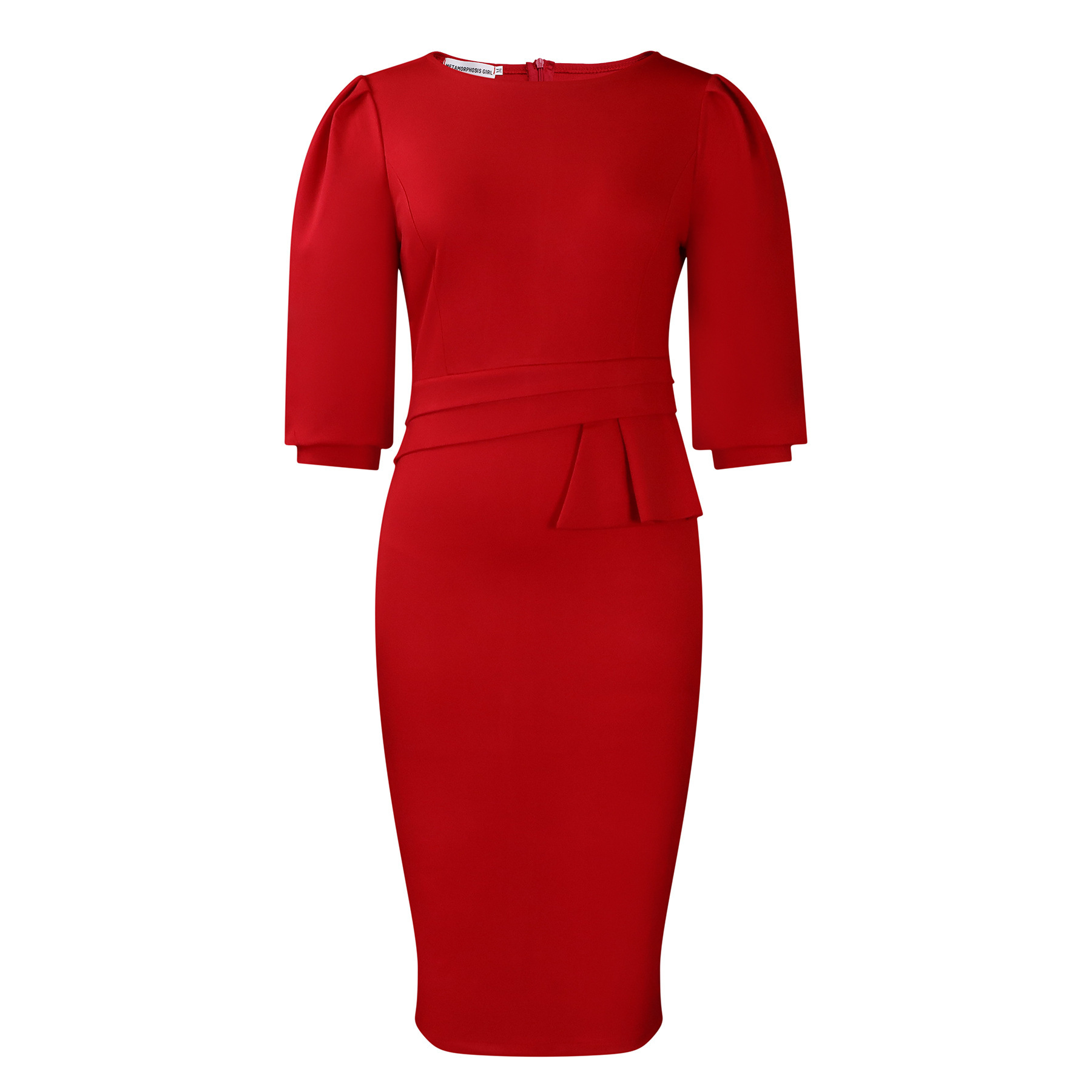 2026 African European &  American D505 Women's Clothing Summer New Round-neck Ruffled Elegant Fashion Office Casual Tunic-Pencil Skirt Dress Five-button Sleeves Slim-fitting Elegant Business-style