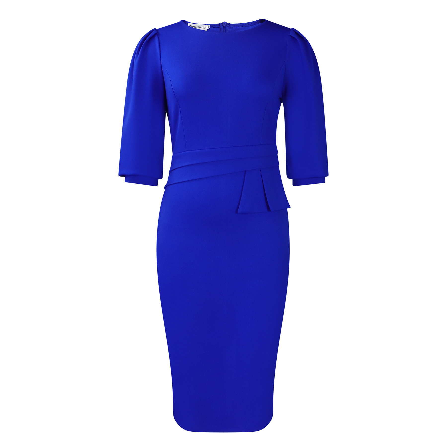 2026 African European &  American D505 Women's Clothing Summer New Round-neck Ruffled Elegant Fashion Office Casual Tunic-Pencil Skirt Dress Five-button Sleeves Slim-fitting Elegant Business-style