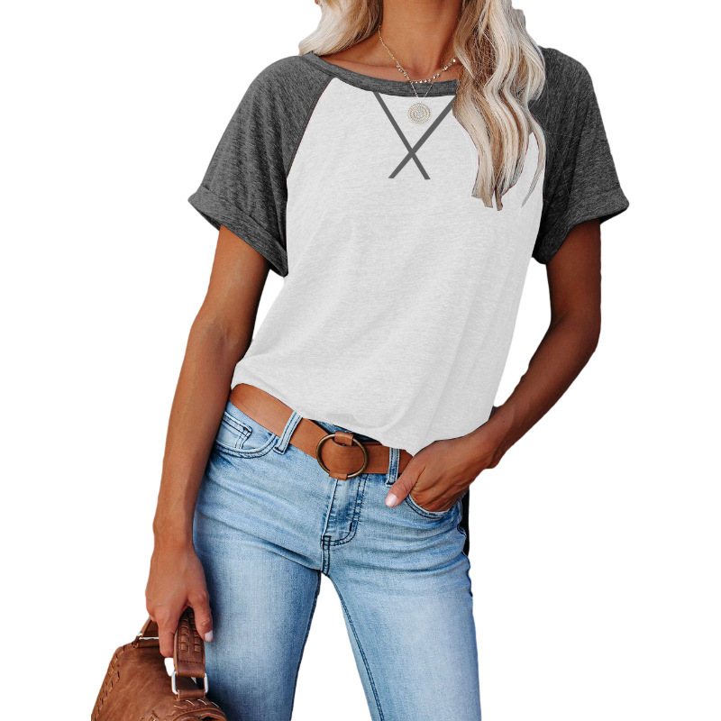 2026 Spring/Summer New Women's Fashion Unique Style Women's Clothing Colored Short-sleeved Top Comfortable Relaxing Spliced Version Simple good-looking Upper Outer Garment