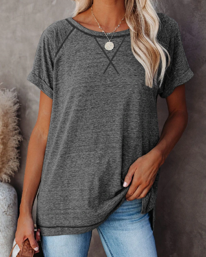 2026 Spring/Summer New Women's Fashion Unique Style Women's Clothing Colored Short-sleeved Top Comfortable Relaxing Spliced Version Simple good-looking Upper Outer Garment