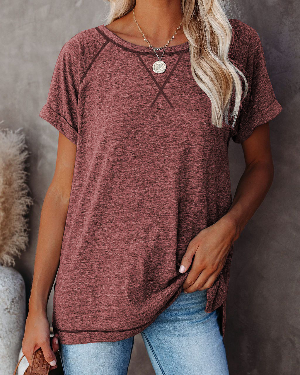2026 Spring/Summer New Women's Fashion Unique Style Women's Clothing Colored Short-sleeved Top Comfortable Relaxing Spliced Version Simple good-looking Upper Outer Garment