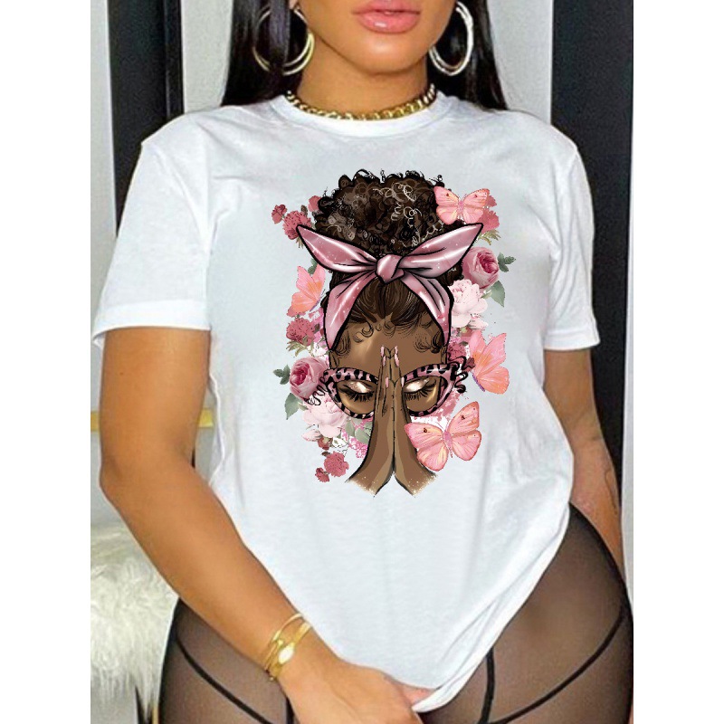 African European American 2026 Spring/Summer New Women's Fashion Unique Style Women's Clothing Digital Printing Round Neck Buttoned Sleeve Blouse  Printing Technique Street Trendy Style