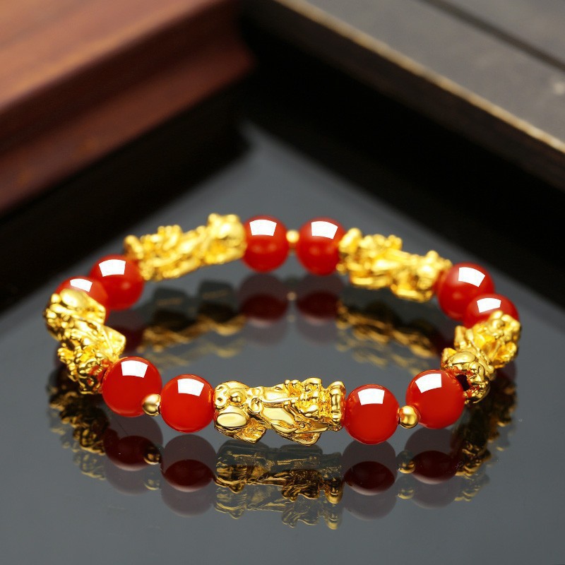 More Money Bracelet Safety Fortune Longevity Bracelet Buddha Light Blessing Wealth Bead Jewelry Bracelet Vietnam Shajin Animal Bracelet Imitation Gold Obsidian Six Character Real Buddha Bead Bracelets