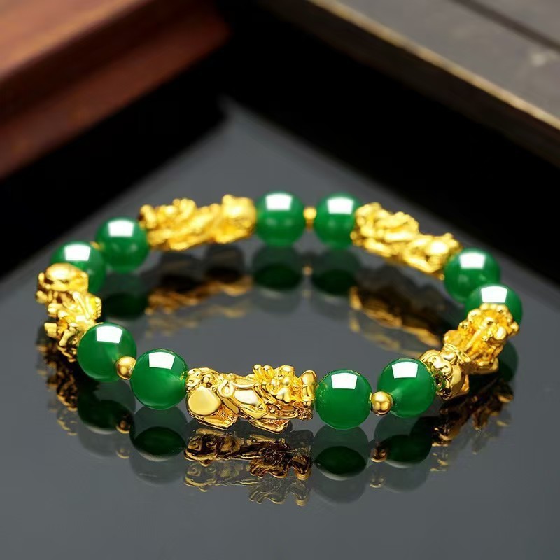 More Money Bracelet Safety Fortune Longevity Bracelet Buddha Light Blessing Wealth Bead Jewelry Bracelet Vietnam Shajin Animal Bracelet Imitation Gold Obsidian Six Character Real Buddha Bead Bracelets