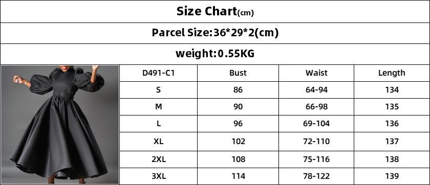 Cross-Border Women's Clothing For Plus-Size Wear – European and American-Style Loose-Fitting  Fashionable Solid-Color Long Skirts With Puff Sleeves  Mid-Length Skirts   African-Style Dresses