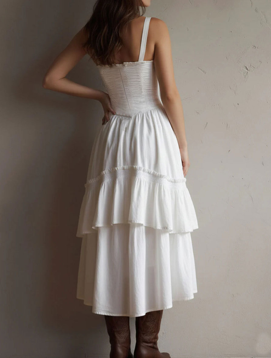 2026 European & American Summer Fashion – Cross-Border Collection: Elegant, Stylish Solid-Color Slip-Front Dress  Waistband and Lace Trim   Casual  Comfortable Solid-Color Cake Dress  Waist-Cinching