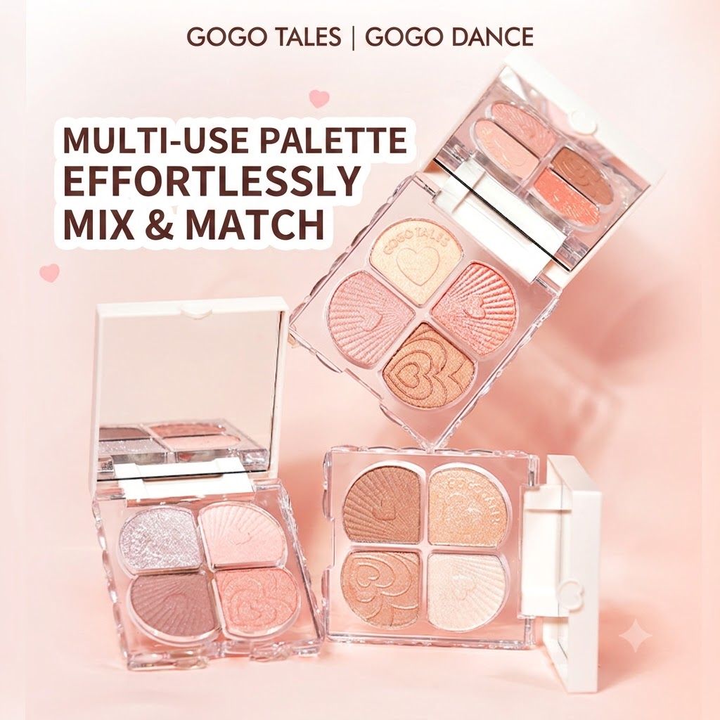 GOGO TALES Four-Color Eyeshadow Palette (GT853) – Mini Smoky Purple & Earth Tone Portable Palette for Daily Natural Makeup