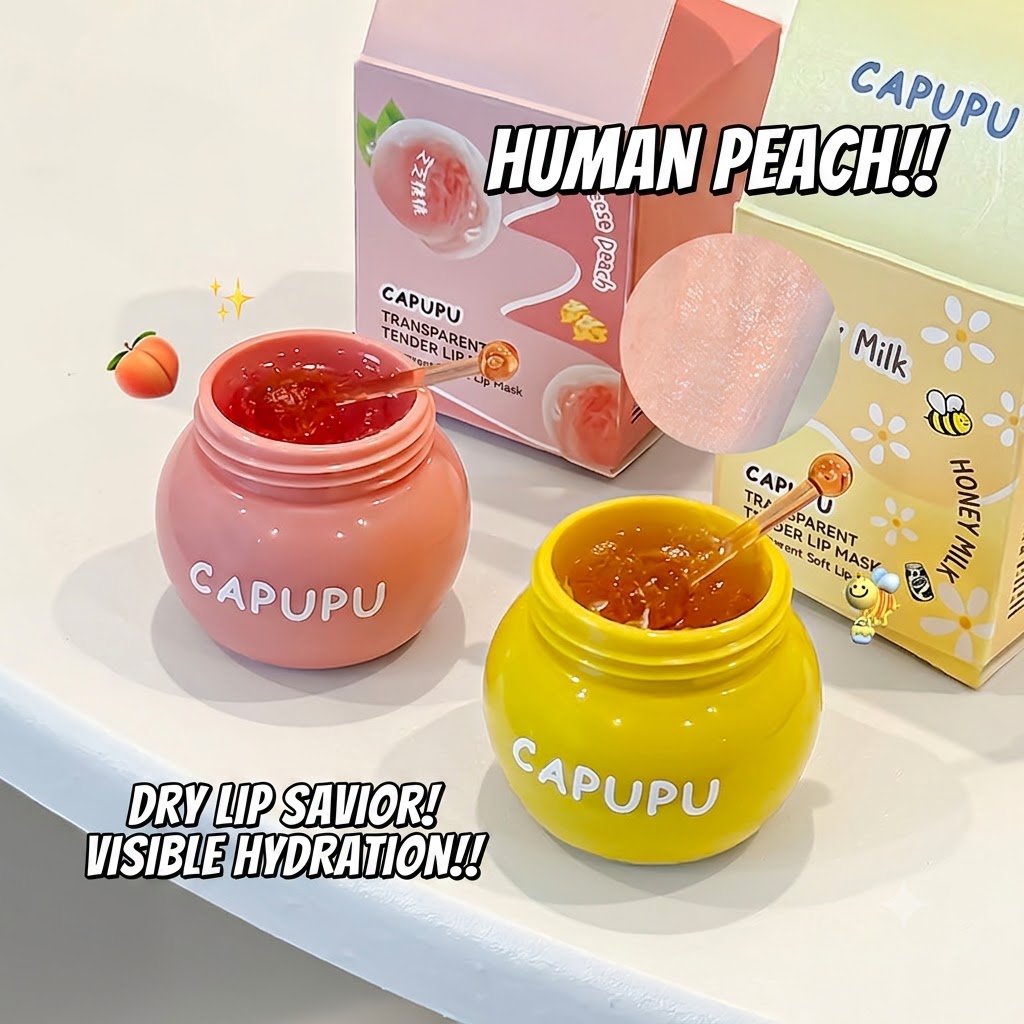 CAPUPU Peach Honey Lip Mask - Hydrating, Moisturizing & Anti-Chapping Lip Care Balm for Fine Lines Reduction