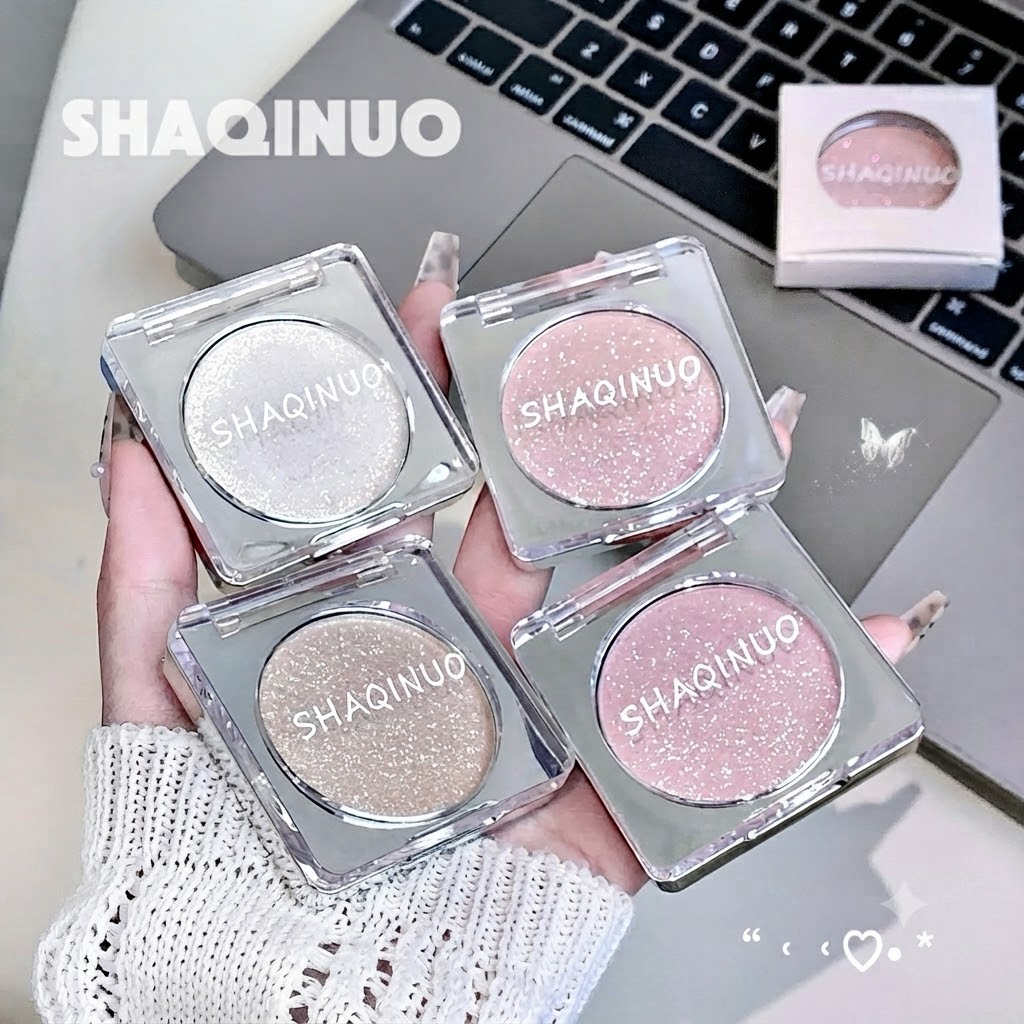 SHAQINUO Aurora Fantasy Diamond Highlighter Powder Pearl Brightening Fine Shimmer Crush Diamond Highlighter Cream Delicate Duochrome Highlighting Pressed Powder view 4