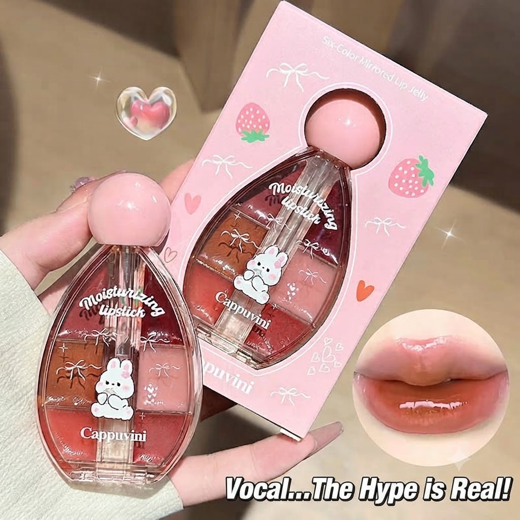 CAPPUVINI Mirror Water Gloss Lip Glaze, 6-Color Hydrating Lip Tint Set, Non-Sticky High-Shine Jelly Lip Polish for Daily Makeup6-Piece Set Jelly Water Lip Tint, Long-Lasting Shiny Finish for Juicy Gla